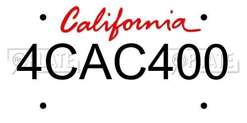 4CAC400 California License Plate
