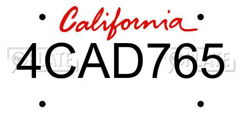 4CAD765 California License Plate