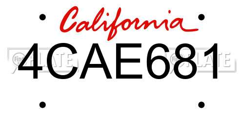 4CAE681 California License Plate