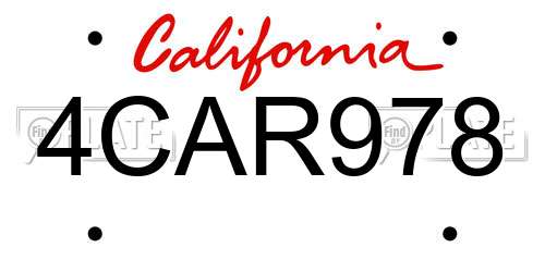 4CAR978 California License Plate