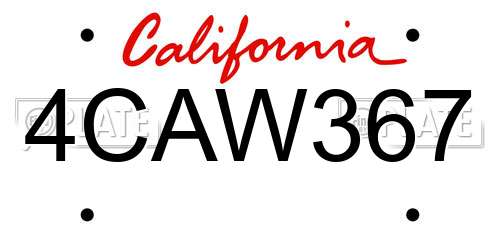 4CAW367 California License Plate