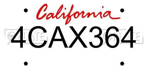 4CAX364 California License Plate