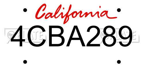 4CBA289 California License Plate