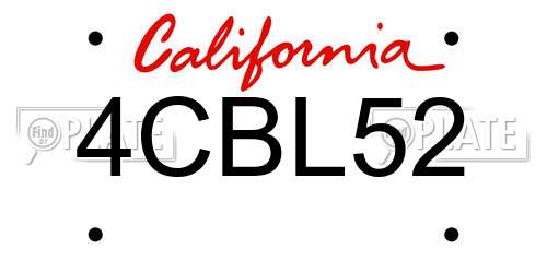 4CBL52 California License Plate