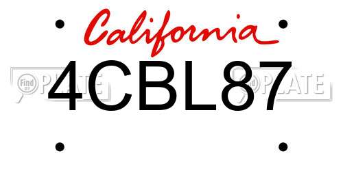 4CBL87 California License Plate