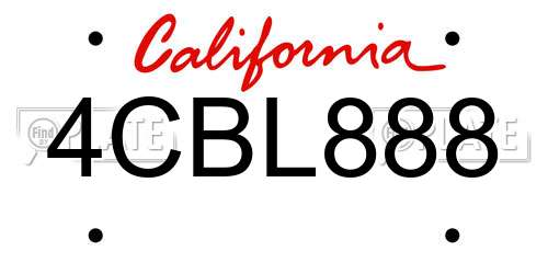 4CBL888 California License Plate