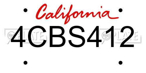 4CBS412 California License Plate