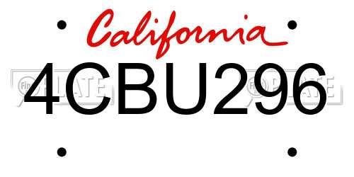 4CBU296 California License Plate