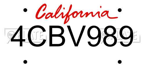 4CBV989 California License Plate