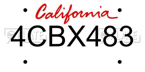 4CBX483 California License Plate