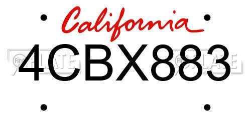 4CBX883 California License Plate