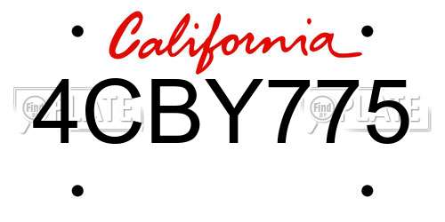 4CBY775 California License Plate