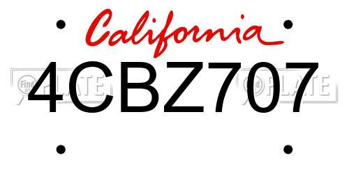 4CBZ707 California License Plate