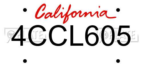 4CCL605 California License Plate