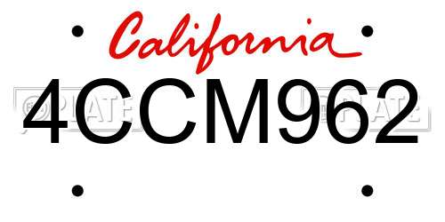 4CCM962 California License Plate