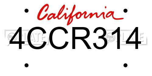4CCR314 California License Plate