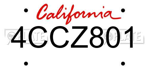 4CCZ801 California License Plate
