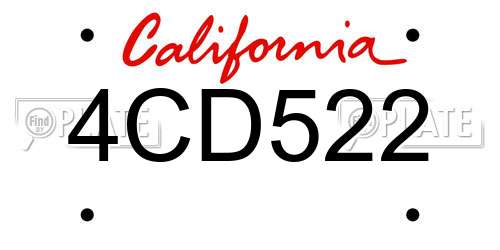 4CD522 California License Plate