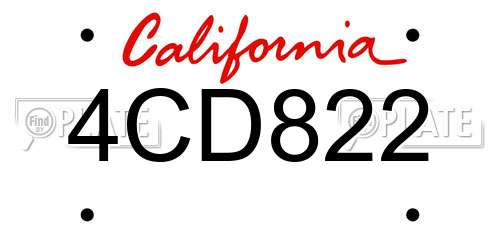 4CD822 California License Plate