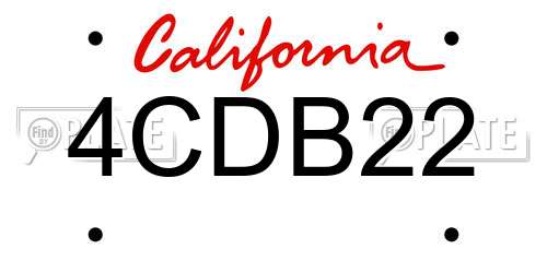 4CDB22 California License Plate