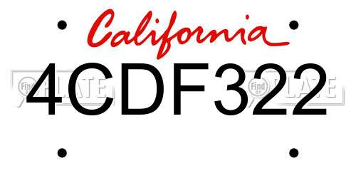 4CDF322 California License Plate