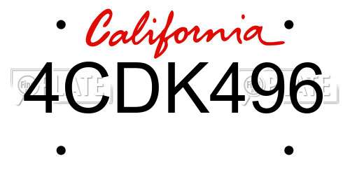 4CDK496 California License Plate