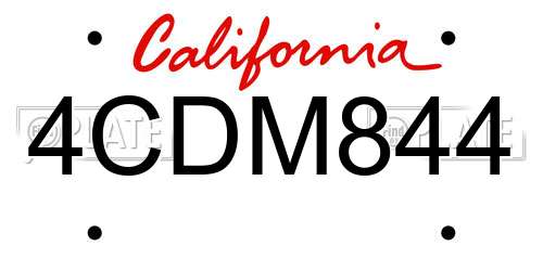 4CDM844 California License Plate