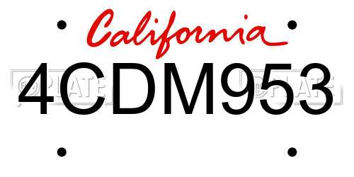 4CDM953 California License Plate
