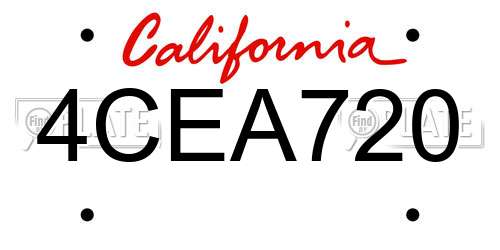 4CEA720 California License Plate
