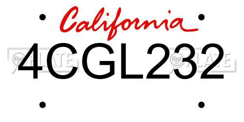 4CGL232 California License Plate