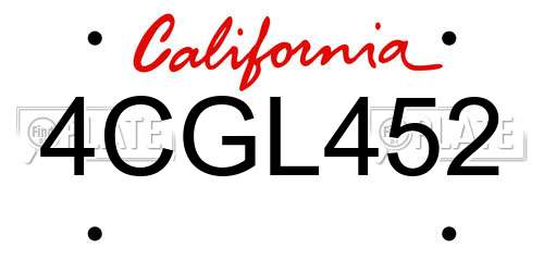 4CGL452 California License Plate