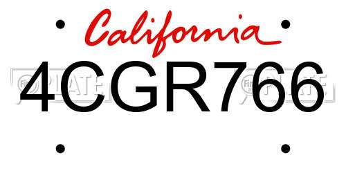 4CGR766 California License Plate