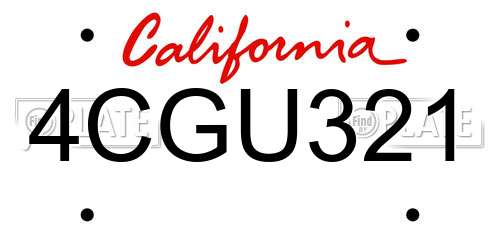 4CGU321 California License Plate