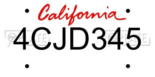 4CJD345 California License Plate
