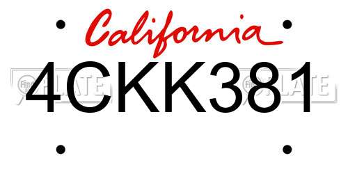4CKK381 California License Plate