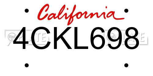 4CKL698 California License Plate