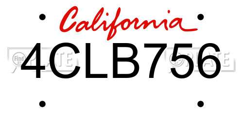 4CLB756 California License Plate