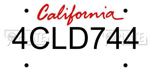 4CLD744 California License Plate