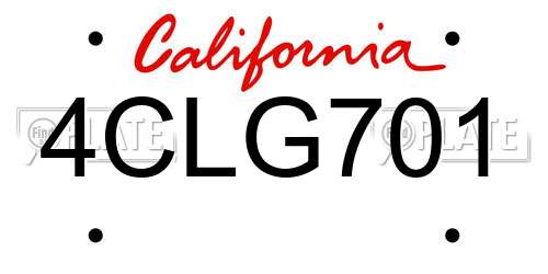 4CLG701 California License Plate