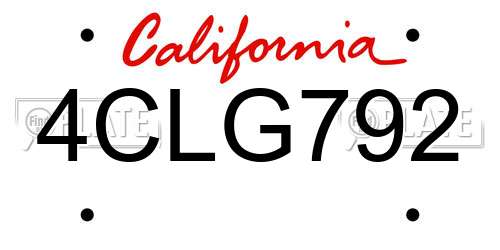 4CLG792 California License Plate