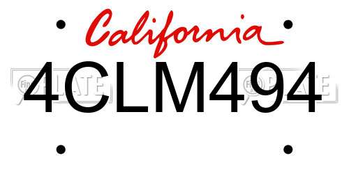 4CLM494 California License Plate