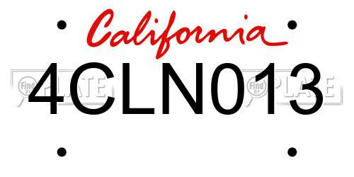 4CLN013 California License Plate