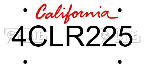 4CLR225 California License Plate