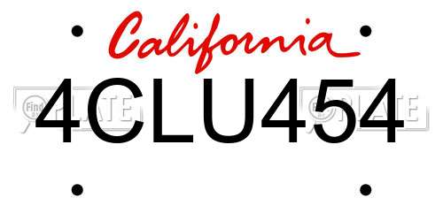 4CLU454 California License Plate