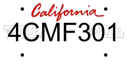4CMF301 California License Plate