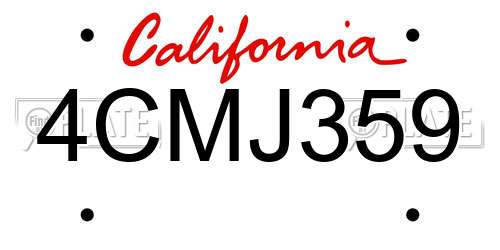 4CMJ359 California License Plate