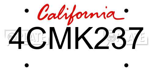 4CMK237 California License Plate