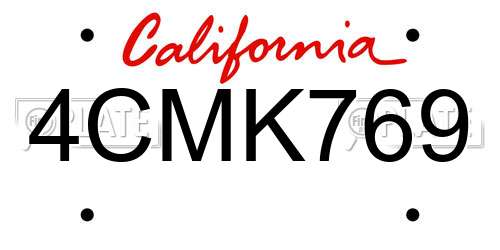 4CMK769 California License Plate
