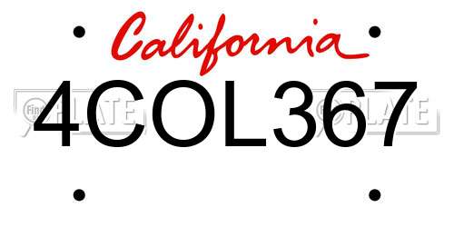 4COL367 California License Plate