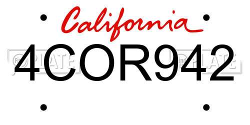 4COR942 California License Plate
